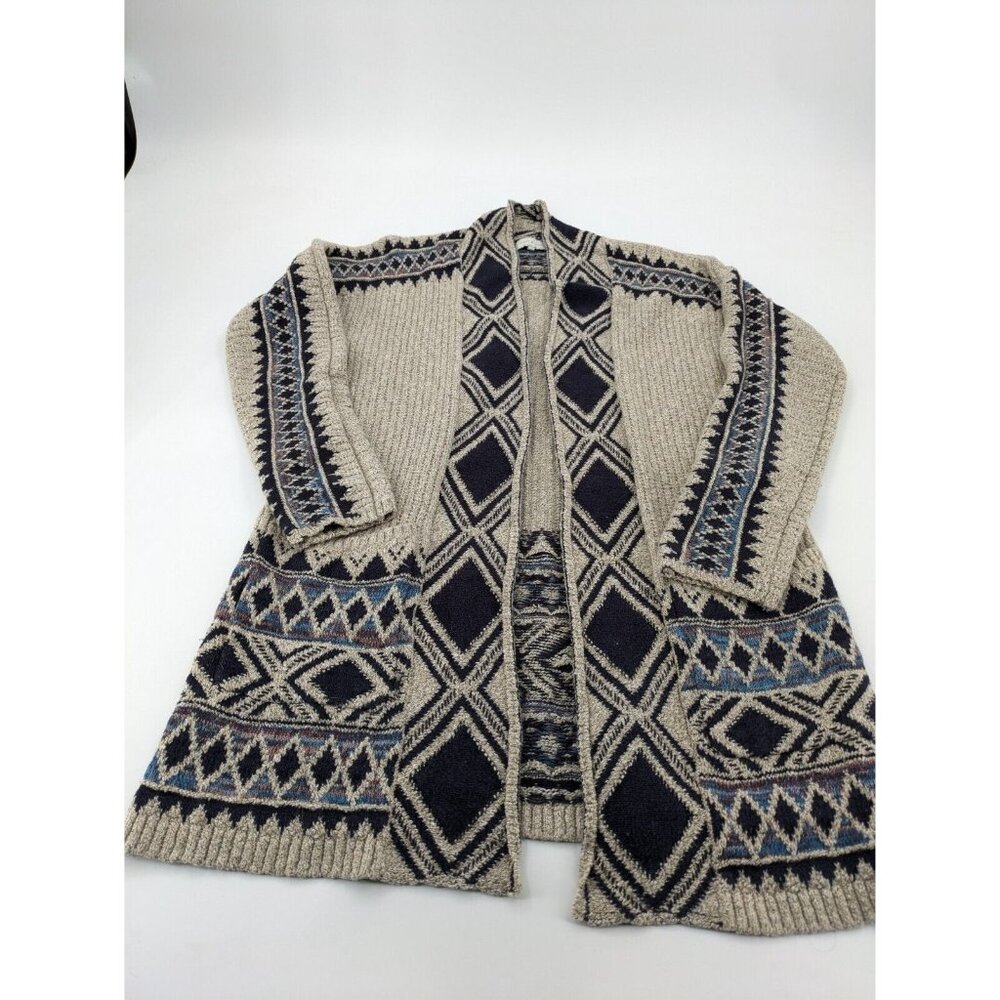 Lucky Brand Cardigan Womens XS/S Oatmeal Southwestern Open Front‎ Knit Sweater